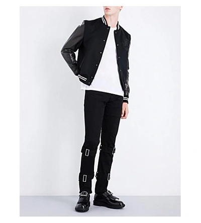 Shop Alexander Mcqueen Cashmere-blend And Leather Bomber Jacket In Black Ivory