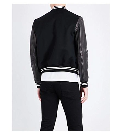 Shop Alexander Mcqueen Cashmere-blend And Leather Bomber Jacket In Black Ivory