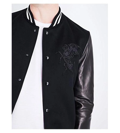 Shop Alexander Mcqueen Cashmere-blend And Leather Bomber Jacket In Black Ivory