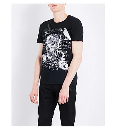 Shop Alexander Mcqueen Skull Map-print Cotton-jersey T-shirt In Black Ivory