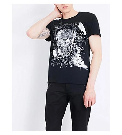 Shop Alexander Mcqueen Skull Map-print Cotton-jersey T-shirt In Black Ivory