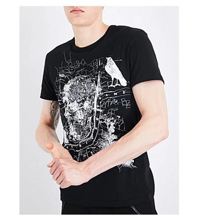 Shop Alexander Mcqueen Skull Map-print Cotton-jersey T-shirt In Black Ivory