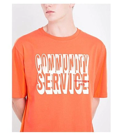 Shop Heron Preston Community Service Cotton T-shirt In Orange/white