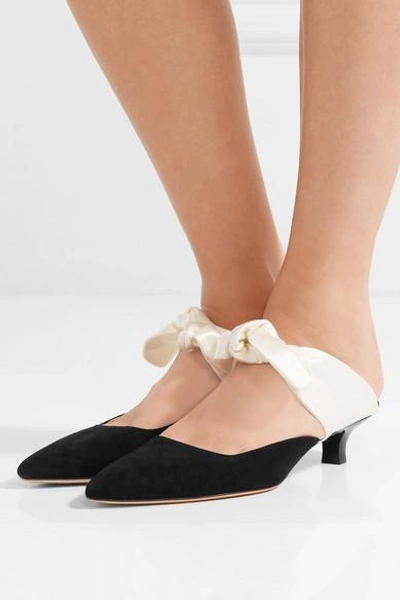 Shop The Row Coco Suede And Satin Mules In Black