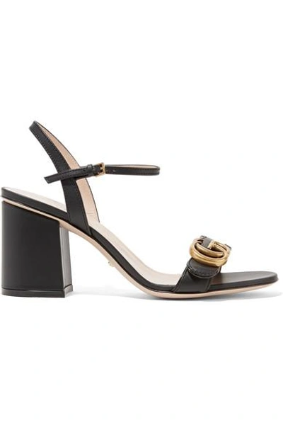 Shop Gucci Marmont Logo-embellished Leather Sandals In Black