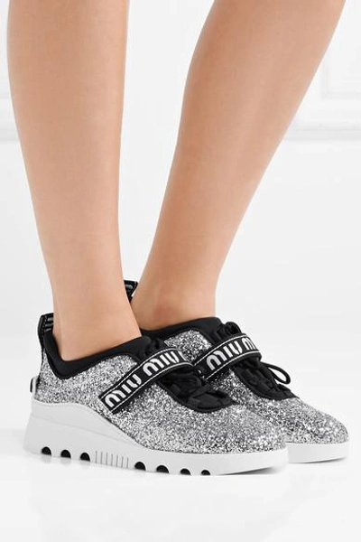 Shop Miu Miu Logo-embroidered Neoprene And Rubber Sneakers In Cream