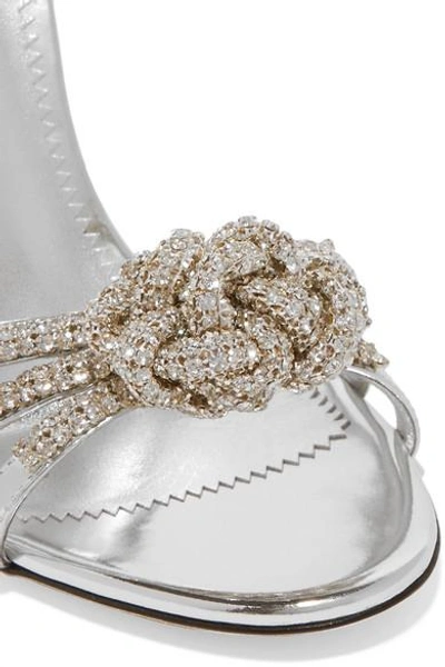 Shop Giuseppe Zanotti Mistico Crystal-embellished Metallic Leather Sandals In Silver
