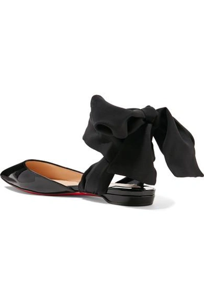 Shop Christian Louboutin Lahore Lace-up Crepe De Chine And Patent-leather Flats In Black