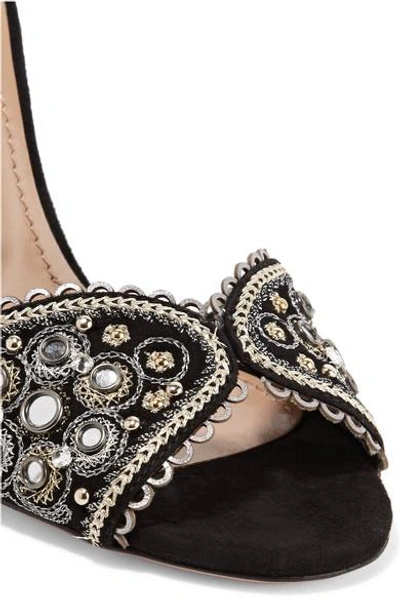 Shop Aquazzura Jaipur Embellished Suede Sandals In Black