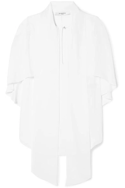 Shop Givenchy Pussy-bow Cape-effect Silk-georgette Blouse In White