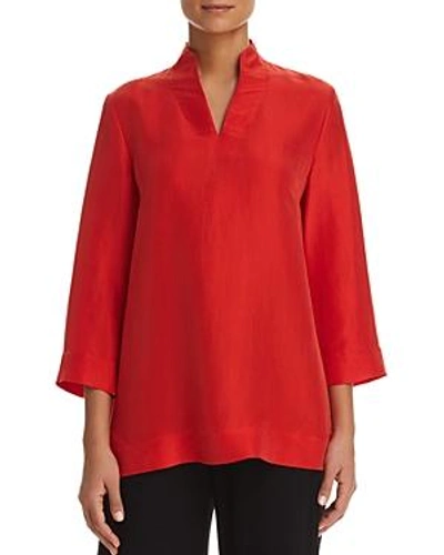 Shop Eileen Fisher Silk Stand-collar Top In Lava