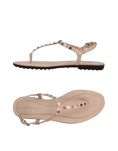 Shop Tod's Toe Strap Sandals In Beige