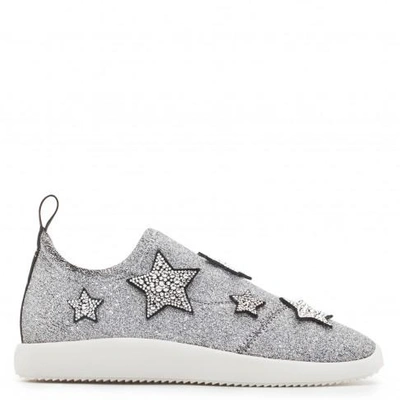 Shop Giuseppe Zanotti - Glitter Slip-on Sneaker With Stars Alena Star In Silver