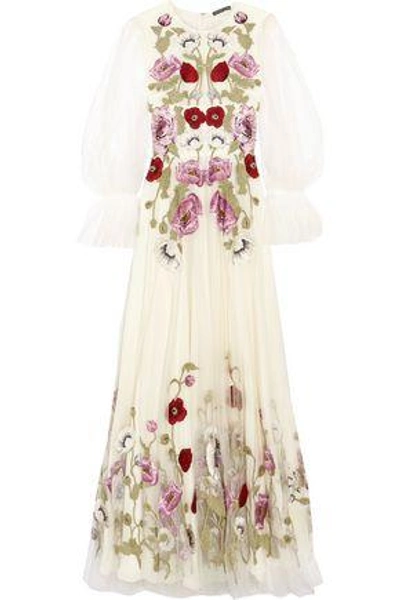 Shop Alexander Mcqueen Woman Embroidered Tulle Gown White
