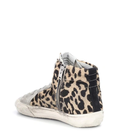 Shop Golden Goose Slide Calf Hair Sneakers In Ice-llack Spot Horse