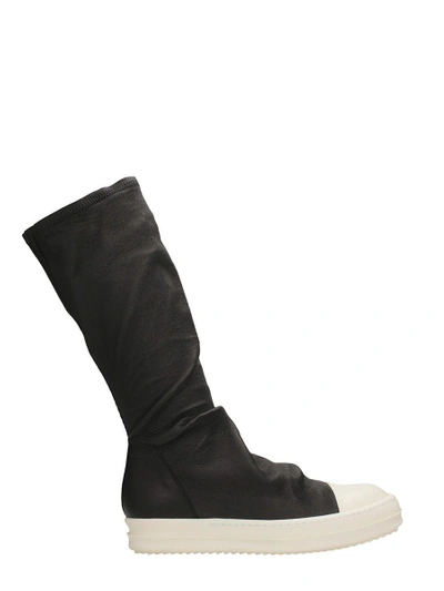 Shop Rick Owens Sock Black Leather Sneakers