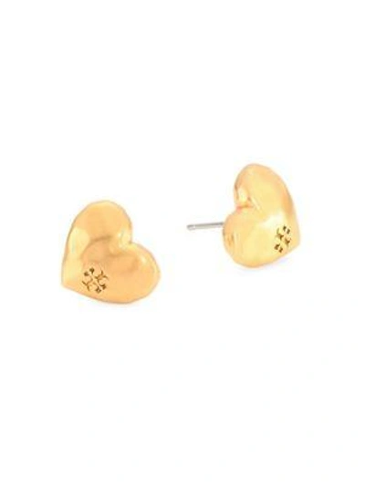 Shop Tory Burch Heart Stud Earrings In Vintage Gold
