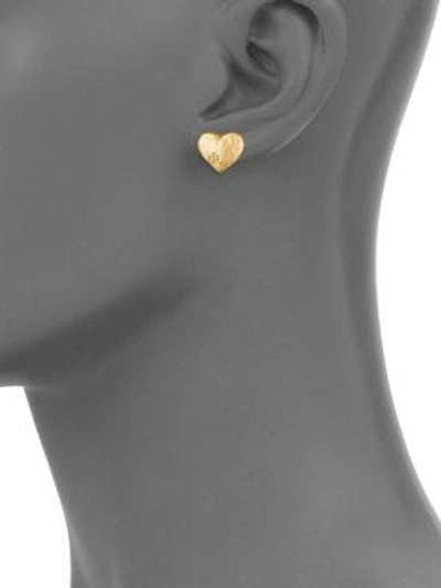 Shop Tory Burch Heart Stud Earrings In Vintage Gold