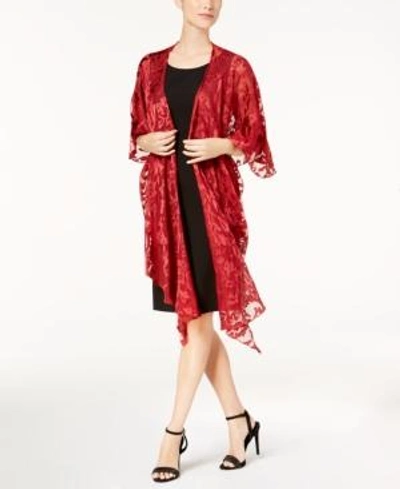 Shop Steve Madden Baroque Burnout Draped Evening Wrap In Red