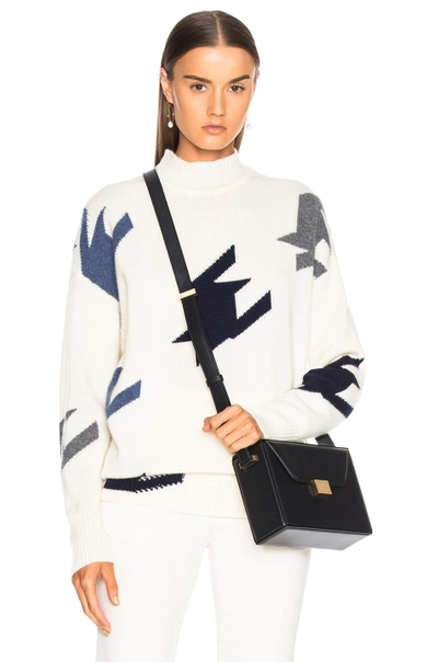 Shop Victoria Beckham Houndstooth Cashmere Turtleneck Sweater In White