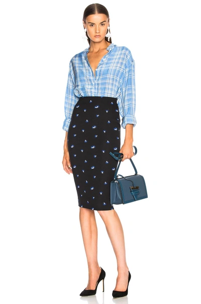Shop Victoria Beckham Mini Floral Pencil Skirt In Black,blue,floral