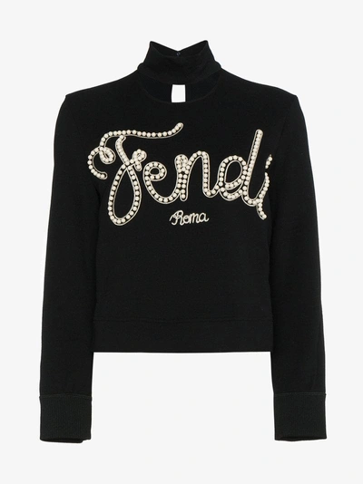 Shop Fendi Logo Embroidered Sweatshirt In Black