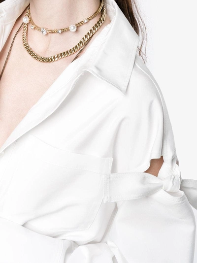 Shop Adeam Oversized Shirt With Cut Out Bow Detail In White