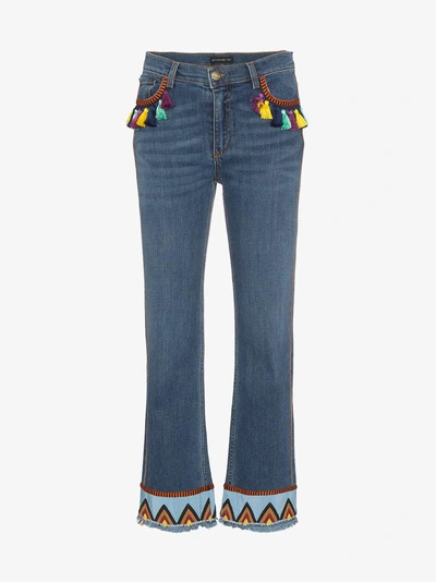 Shop Etro Jeans With Tassels And Embroidery In Blue