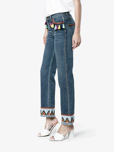 Shop Etro Jeans With Tassels And Embroidery In Blue