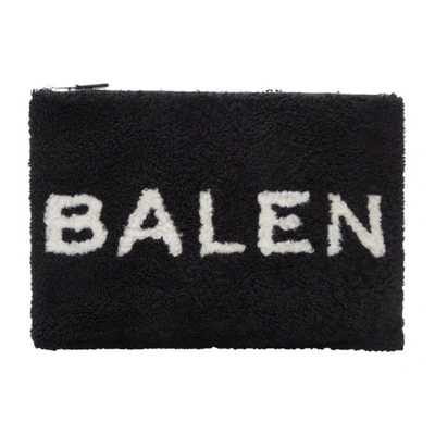 Shop Balenciaga Black Shearling Logo Pouch