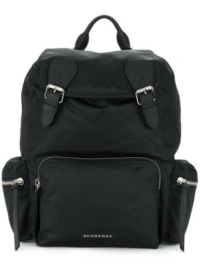 Shop Burberry Large Rucksack In Technical Nylon And Leather - Black