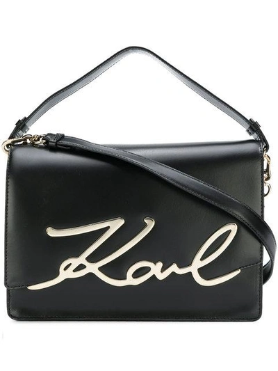 Shop Karl Lagerfeld Signature Big Shoulder Bag - Black