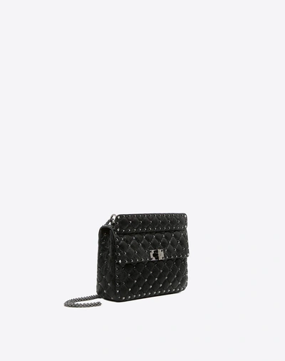 Shop Valentino Garavani Medium Crinkled Lambskin Rockstud Spike Bag In Black