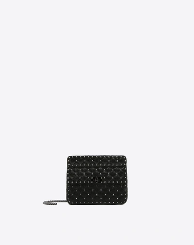 Shop Valentino Garavani Medium Crinkled Lambskin Rockstud Spike Bag In Black