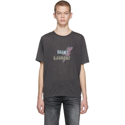 SAINT LAURENT GREY LIGHTNING BOLT LOGO T-SHIRT