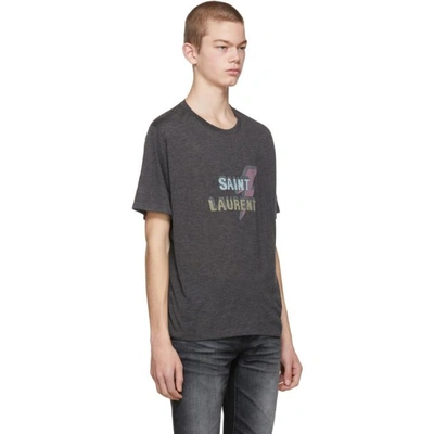 Shop Saint Laurent Grey Lightning Bolt Logo T-shirt In 1090 Blkch