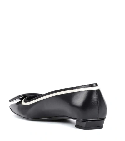 Shop Roger Vivier Décolleté Belle Vivier Leather Ballerinas In Black