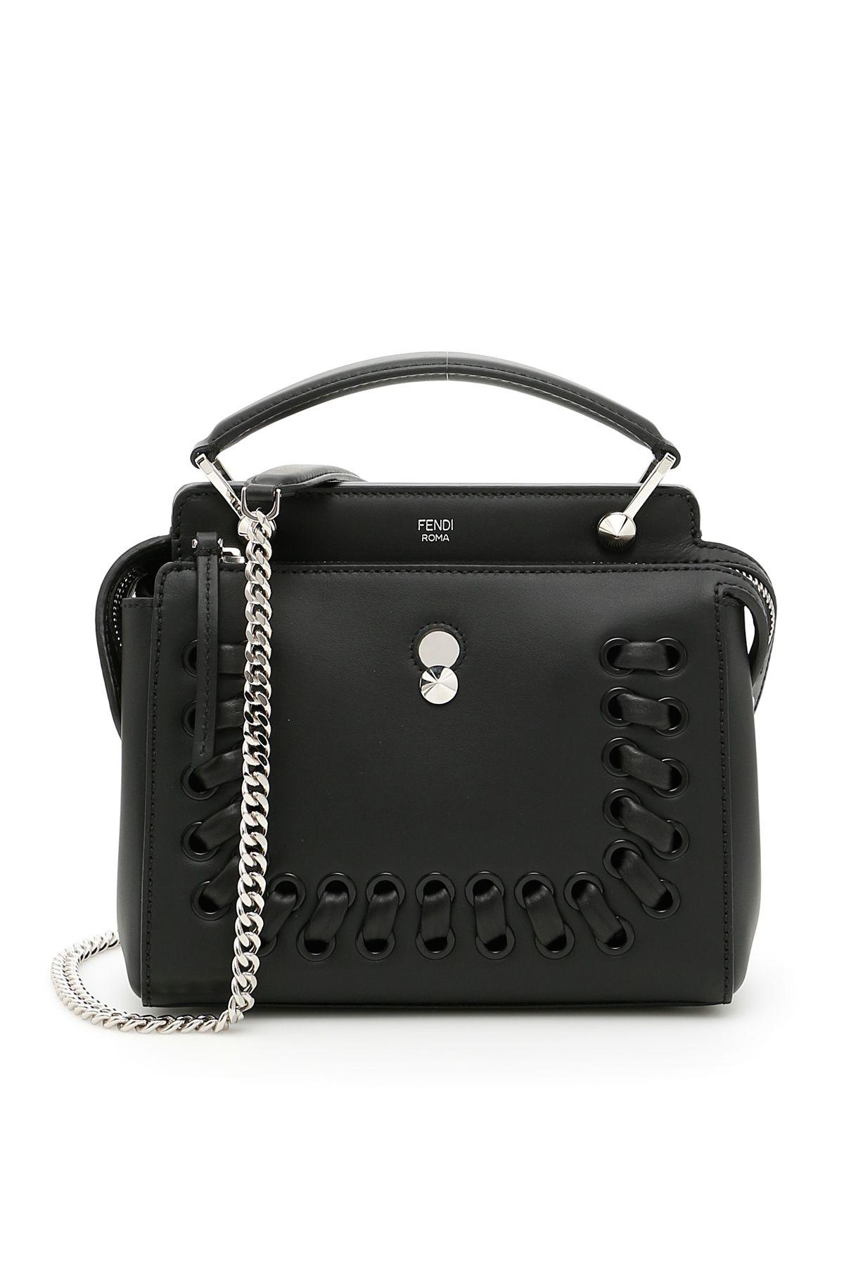 Fendi Dot Com Bag With Woven Details In Nero+palladionero | ModeSens