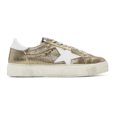 Shop Golden Goose Gold May Sneakers In Gold Crack-