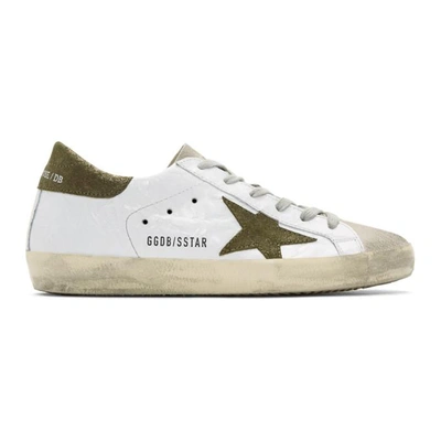 Shop Golden Goose White And Green Superstar Sneakers In Wrinkled Wh