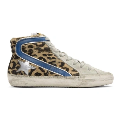 Shop Golden Goose Multicolor Leopard Slide High-top Sneakers In Ice-black S