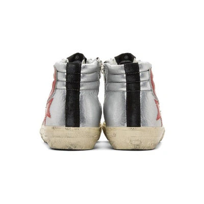 Shop Golden Goose Silver And Red Glitter Slide High-top Sneakers In Silver-red