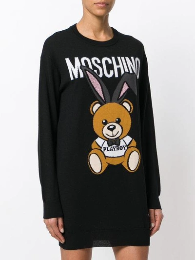 Shop Moschino Playboy Toy Bear Sweater Dress - Black