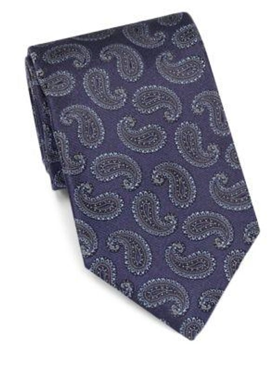 Shop Isaia Paisley Silk Tie In Blue