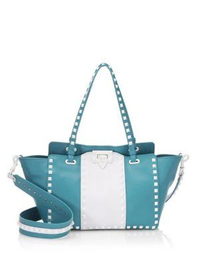 Shop Valentino Rockstud Small Leather Satchel In Blue