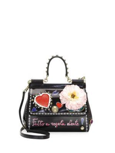 Shop Dolce & Gabbana Flower And Heart Shoulder Bag In Black