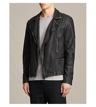 Shop Allsaints Cargo Leather Biker Jacket In Black Grey