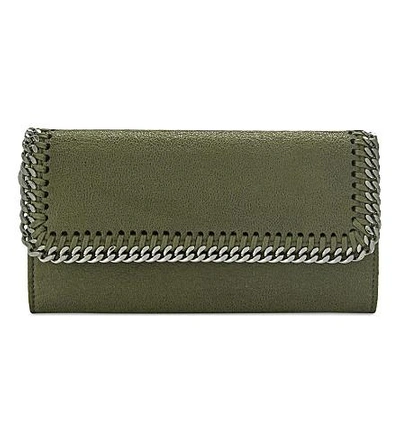 Shop Stella Mccartney Falabella Faux-suede Continental Wallet In Olive
