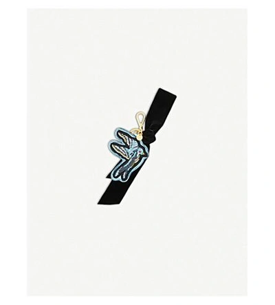 Shop Miu Miu Swallow Bead-embellished Leather Keychain In Cielo Lame Rondine