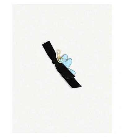 Shop Miu Miu Swallow Bead-embellished Leather Keychain In Cielo Lame Rondine